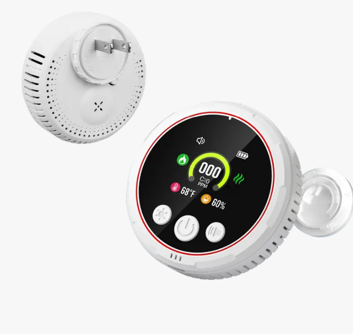 4-in-1 Carbon Monoxide Detector & Natural Gas Leak Alarm,AC-Plug-in CO Alarm & Explosive Gas Detector Battery Backup with Temperature(°F) & Humidity,Three Levels Volume & Brightness for Home,RV,Hotel