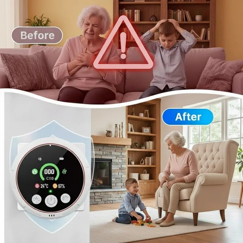 4-in-1 Carbon Monoxide Detector & Natural Gas Leak Alarm,AC-Plug-in CO Alarm & Explosive Gas Detector Battery Backup with Temperature(°F) & Humidity,Three Levels Volume & Brightness for Home,RV,Hotel