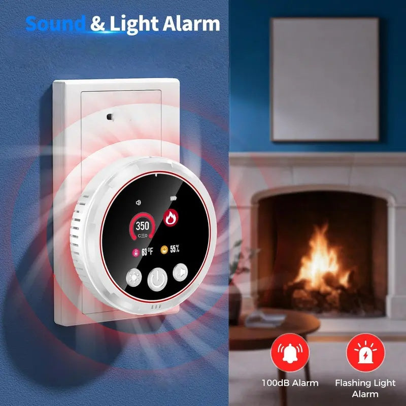 4-in-1 Carbon Monoxide Detector & Natural Gas Leak Alarm,AC-Plug-in CO Alarm & Explosive Gas Detector Battery Backup with Temperature(°F) & Humidity,Three Levels Volume & Brightness for Home,RV,Hotel