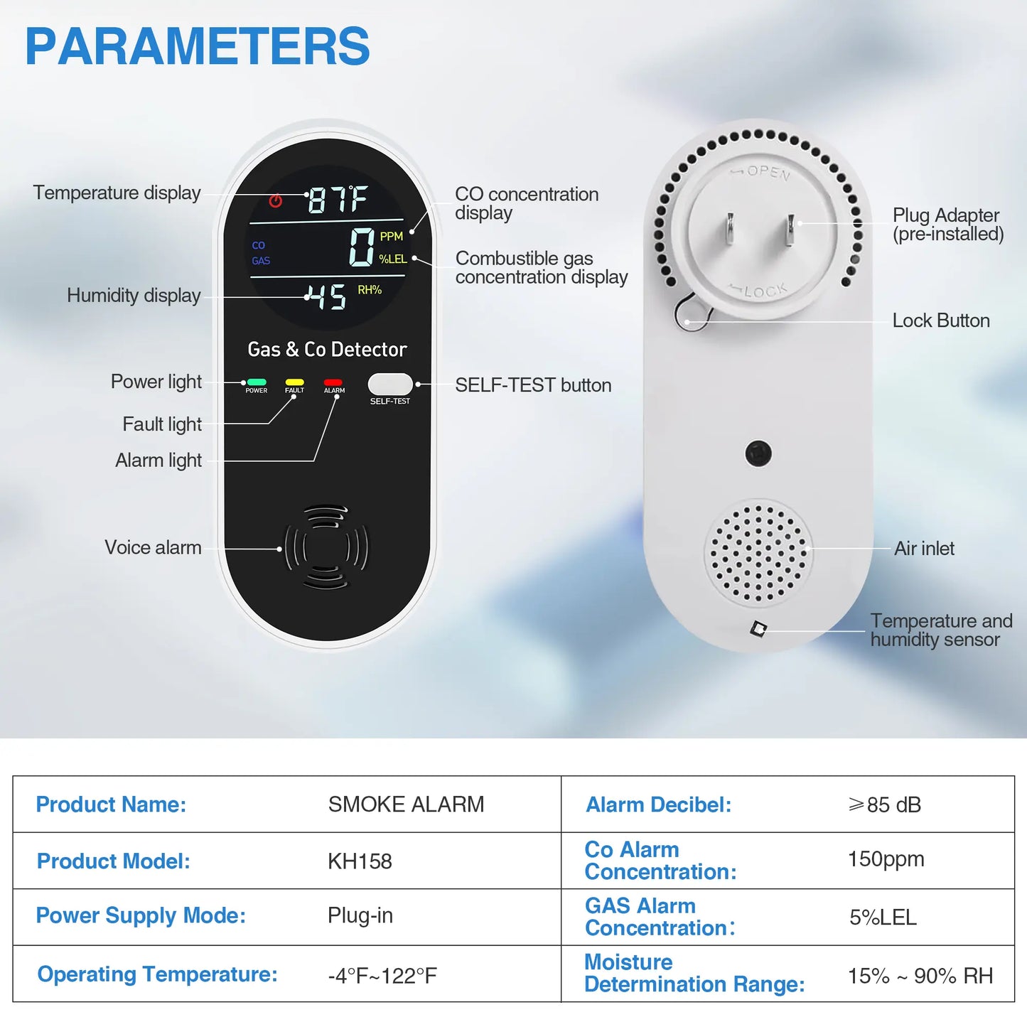 Smart Home Guardian Air & Temp Monitor 5-in-1 Portable Detector with Natural Gas Detection Temperature Humidity Sensors High-Definition Display Accurate Alerts Summervibes